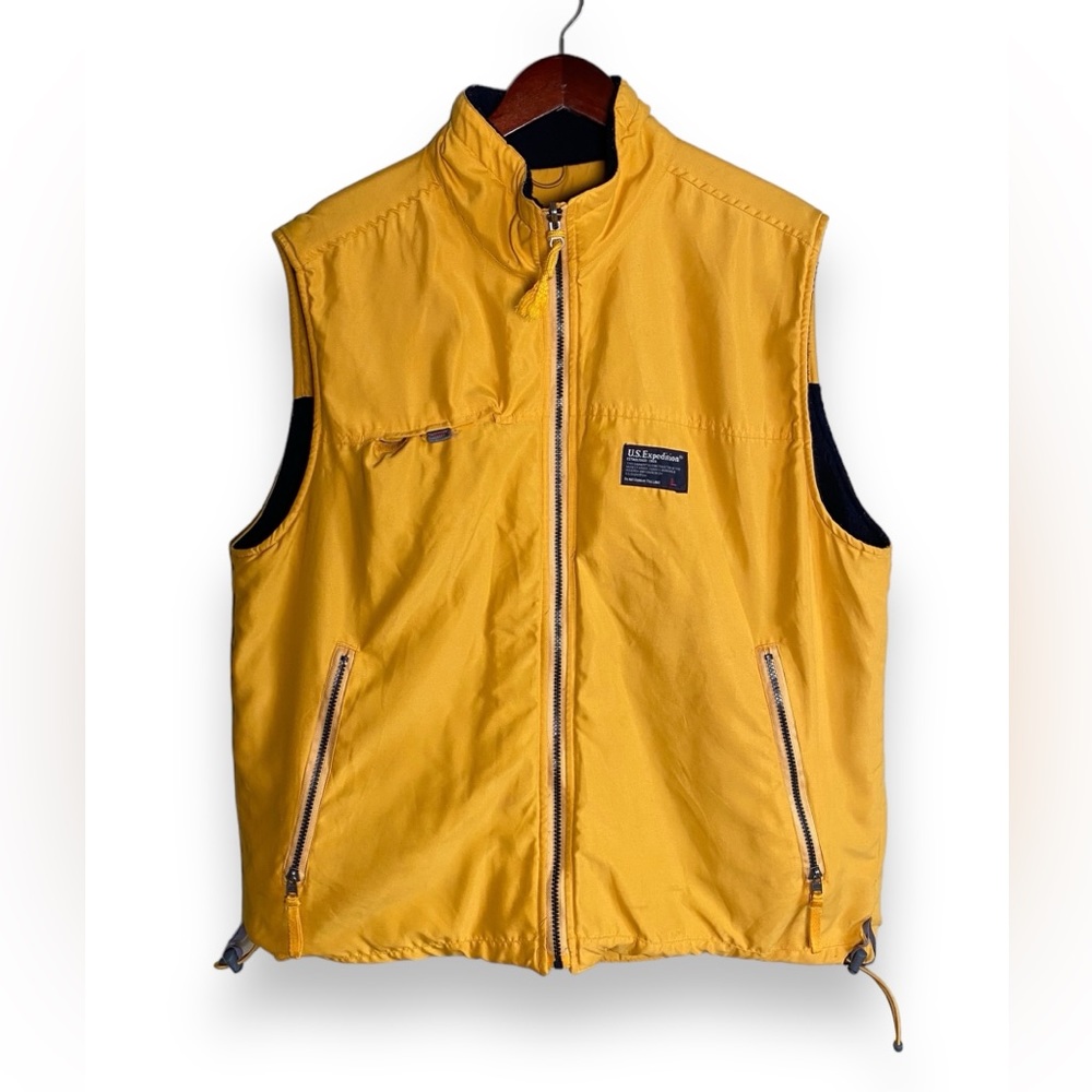 Vintage, US Expedition, Reversible Trail Vest, Mens Large Black Yellow Zip Parka